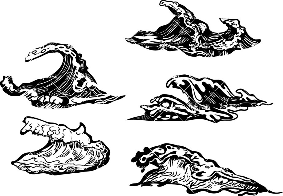 Vector silhouettes - Abstract Vector Wave Silhouettes Set